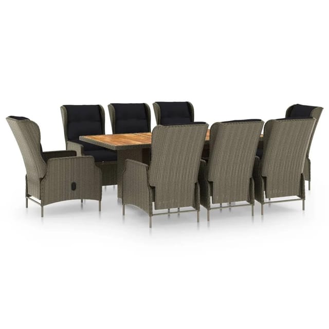 vidaXL 9-Tlg Garten-Essgruppe mit Auflagen Poly Rattan Braun 3060147