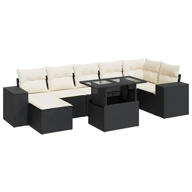 vidaXL 8-Tlg Garten-Sofagarnitur mit Kissen Schwarz Poly Rattan 3326837