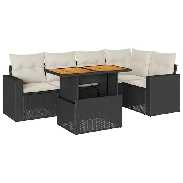 vidaXL 6-Tlg Garten-Sofagarnitur mit Kissen Schwarz Poly Rattan 3327038