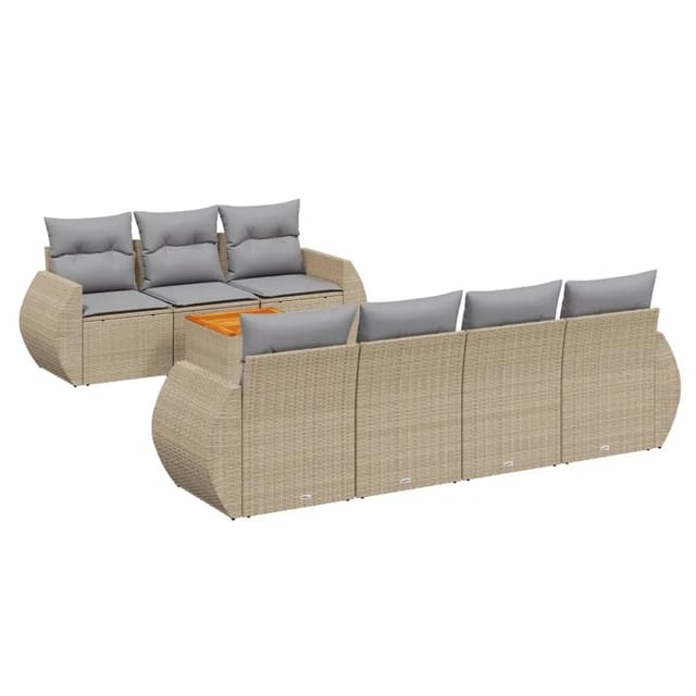 vidaXL 8-Tlg Garten-Sofagarnitur mit Kissen Beige Poly Rattan 3224911