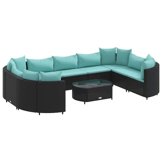 vidaXL 10-Tlg Garten-Sofagarnitur mit Kissen Schwarz Poly Rattan 3308404