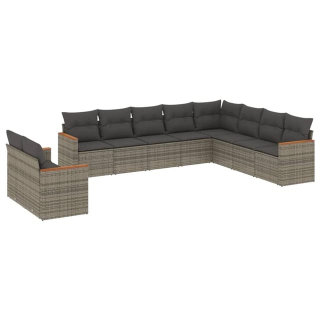 vidaXL 10-Tlg Garten-Sofagarnitur mit Kissen Grau Poly Rattan 3258518