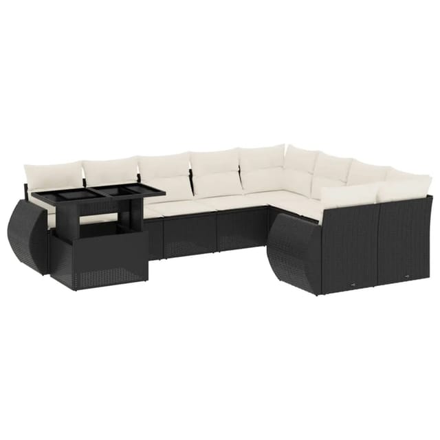 vidaXL 10-Tlg Garten-Sofagarnitur mit Kissen Schwarz Poly Rattan 3268766