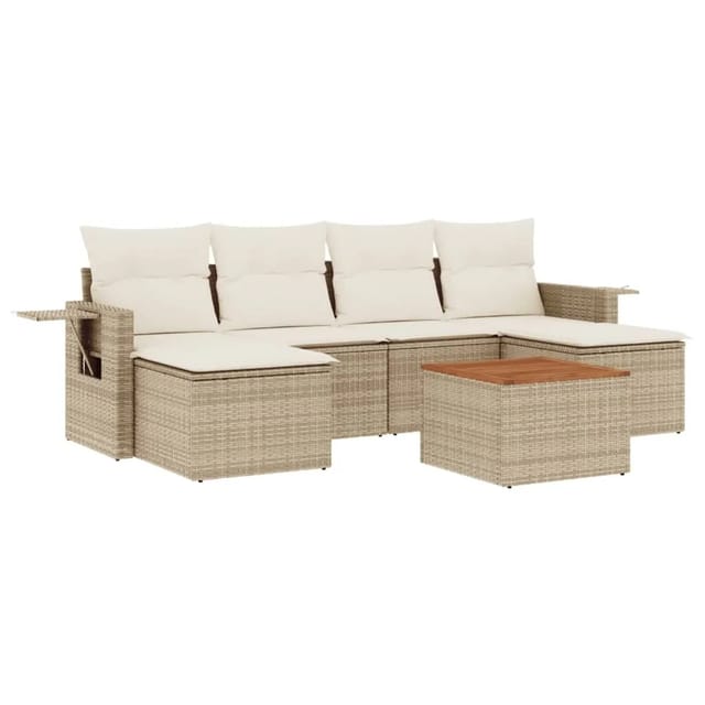 vidaXL 7-Tlg Garten-Sofagarnitur mit Kissen Beige Poly Rattan 3257017