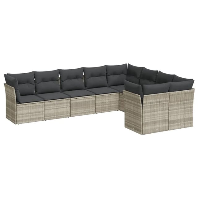 vidaXL 9-Tlg Garten-Sofagarnitur mit Kissen Hellgrau Poly Rattan 3218172