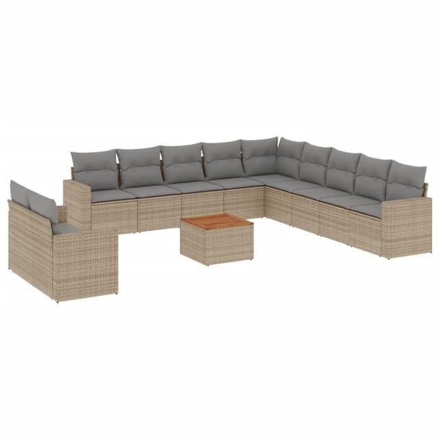 vidaXL 12-Tlg Garten-Sofagarnitur mit Kissen Beige Poly Rattan 3256535
