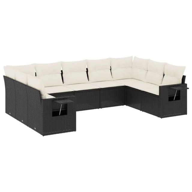 vidaXL 9-Tlg Garten-Sofagarnitur mit Kissen Schwarz Poly Rattan 3220595