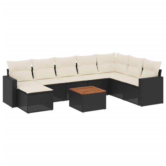 vidaXL 9-Tlg Garten-Sofagarnitur mit Kissen Schwarz Poly Rattan 3257029