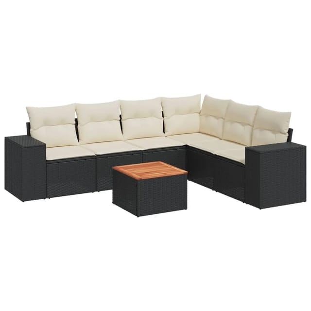 vidaXL 7-Tlg Garten-Sofagarnitur mit Kissen Schwarz Poly Rattan 3257792