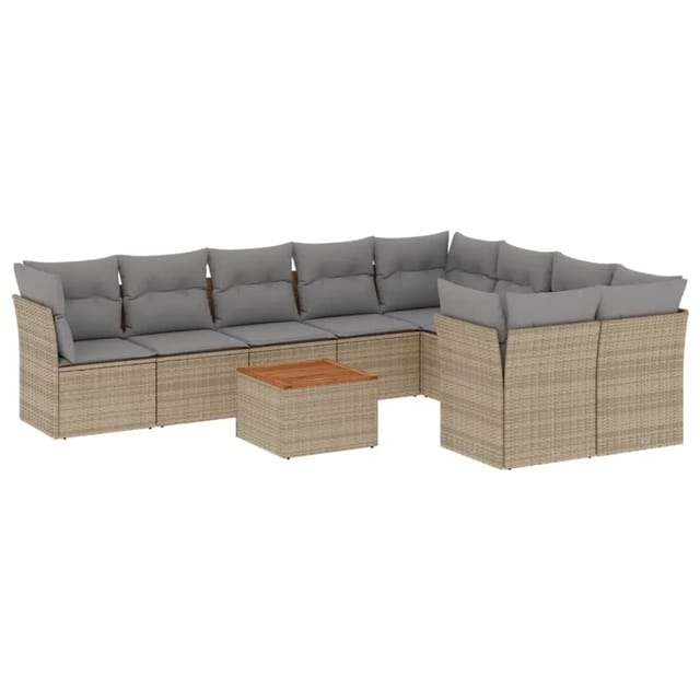 vidaXL 10-Tlg Garten-Sofagarnitur mit Kissen Beige Poly Rattan 3223819