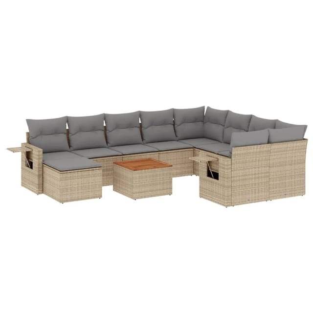 vidaXL 11-Tlg Garten-Sofagarnitur mit Kissen Beige Poly Rattan 3257186