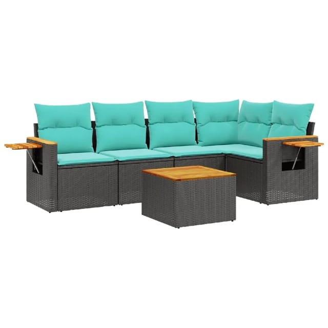 vidaXL 6-Tlg Garten-Sofagarnitur mit Kissen Schwarz Poly Rattan 3226792