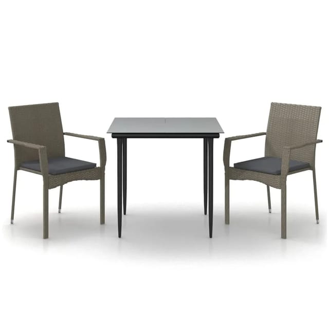 vidaXL 3-Tlg Garten-Essgruppe mit Kissen Schwarz und Grau Poly Rattan 3185125