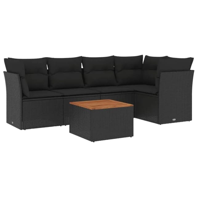 vidaXL 6-Tlg Garten-Sofagarnitur mit Kissen Schwarz Poly Rattan 3255957