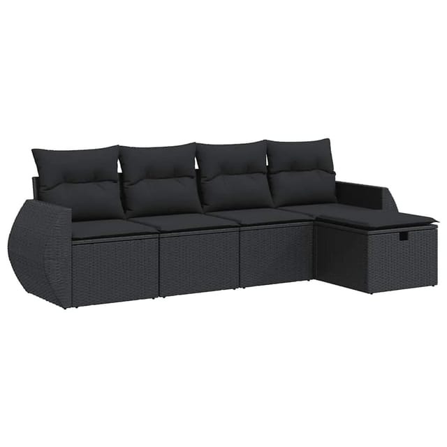 vidaXL 5-Tlg Garten-Sofagarnitur mit Kissen Schwarz Poly Rattan 3325561
