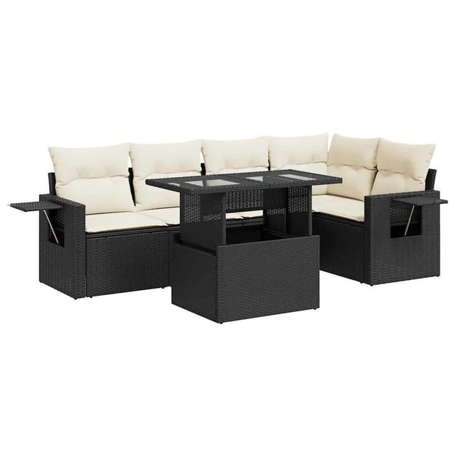 vidaXL 6-Tlg Garten-Sofagarnitur mit Kissen Schwarz Poly Rattan 3326477