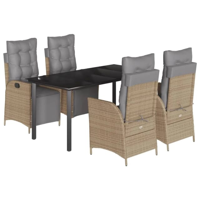 vidaXL 5-Tlg Garten-Essgruppe mit Kissen Beigemischung Poly Rattan 3213458