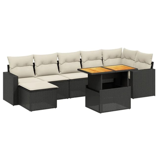 vidaXL 8-Tlg Garten-Sofagarnitur mit Kissen Schwarz Poly Rattan 3271420