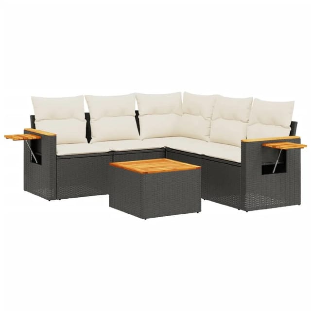 vidaXL 6-Tlg Garten-Sofagarnitur mit Kissen Schwarz Poly Rattan 3259207