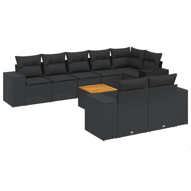 vidaXL 9-Tlg Garten-Sofagarnitur mit Kissen Schwarz Poly Rattan 3257861