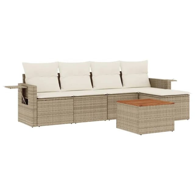 vidaXL 6-Tlg Garten-Sofagarnitur mit Kissen Beige Poly Rattan 3256870