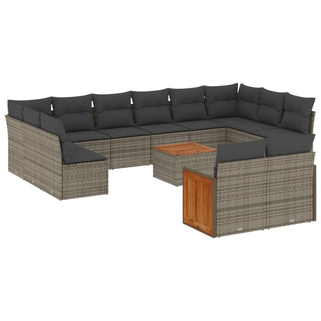 vidaXL 13-Tlg Garten-Sofagarnitur mit Kissen Grau Poly Rattan 3228132