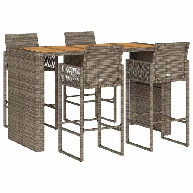 vidaXL 5-Tlg Gartenbar-Set ohne Kissen Grau Poly Rattan Akazie 3328893