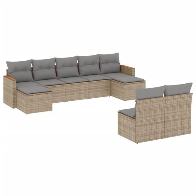 vidaXL 9-Tlg Garten-Sofagarnitur mit Kissen Beige Poly Rattan 3226374