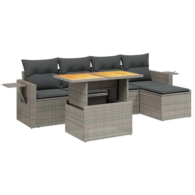 vidaXL 6-Tlg Garten-Sofagarnitur mit Kissen Grau Poly Rattan 3271732