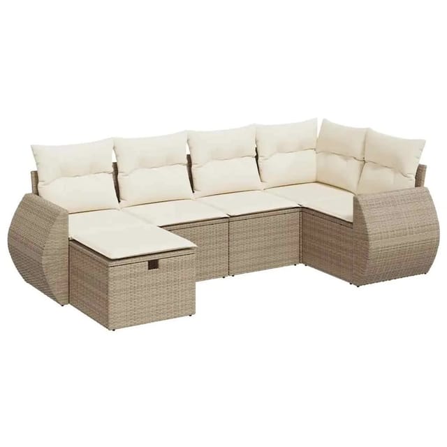 vidaXL 6-Tlg Garten-Sofagarnitur mit Kissen Beige Poly Rattan 3325584