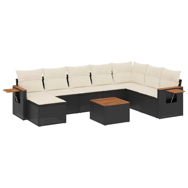 vidaXL 9-Tlg Garten-Sofagarnitur mit Kissen Schwarz Poly Rattan 3227092