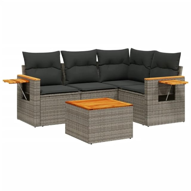 vidaXL 5-Tlg Garten-Sofagarnitur mit Kissen Grau Poly Rattan 3259183