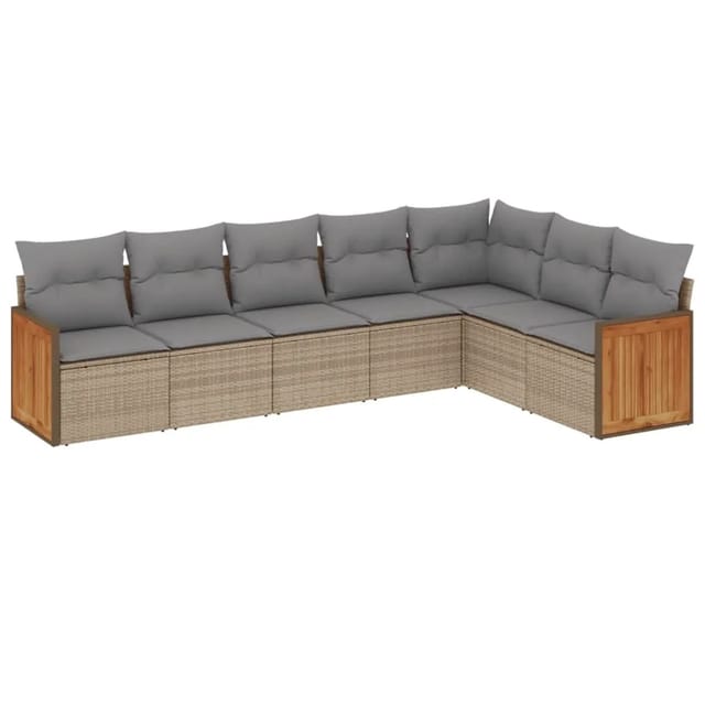 vidaXL 7-Tlg Garten-Sofagarnitur mit Kissen Beige Poly Rattan 3227711