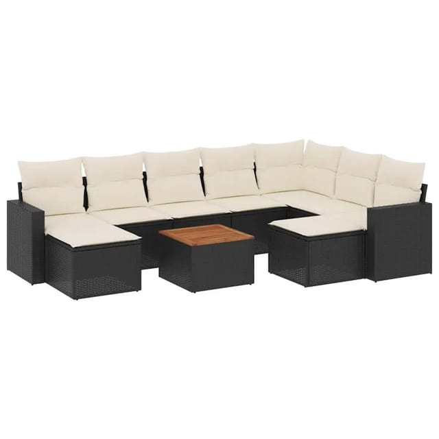 vidaXL 10-Tlg Garten-Sofagarnitur mit Kissen Schwarz Poly Rattan 3256735