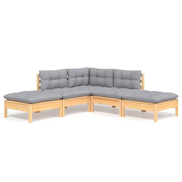 vidaXL 5-Tlg Garten-Lounge-Set mit Grauen Kissen Kiefernholz 3096309