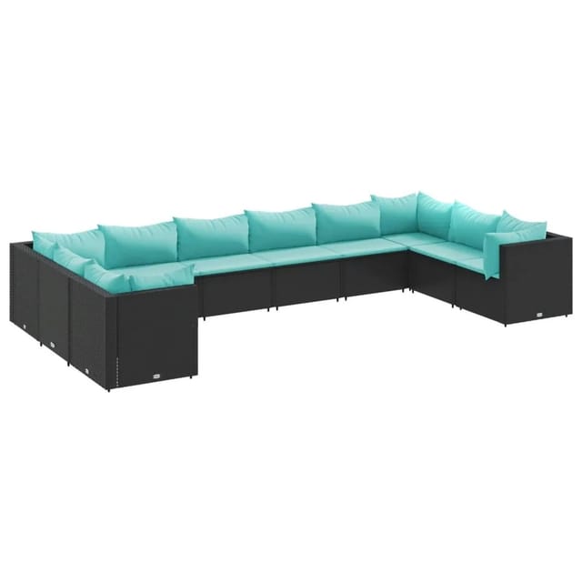 vidaXL 10-Tlg Garten-Lounge-Set mit Kissen Schwarz Poly Rattan 3308284