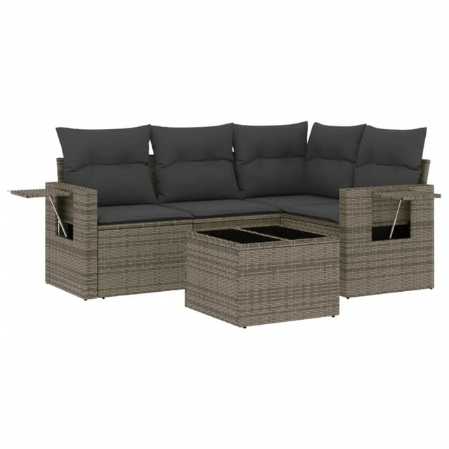 vidaXL 5-Tlg Garten-Sofagarnitur mit Kissen Grau Poly Rattan 3252457