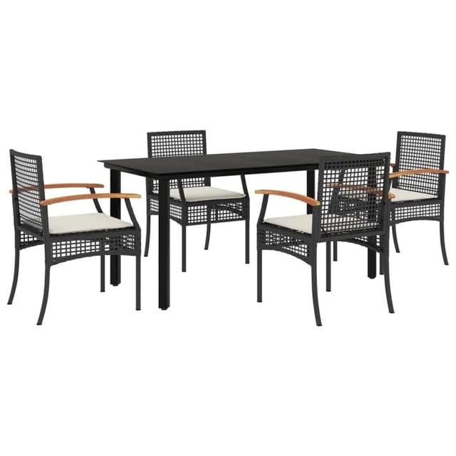 vidaXL 5-Tlg Garten-Essgruppe mit Kissen Schwarz Poly Rattan 3213606