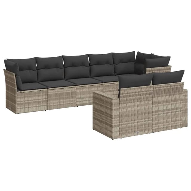 vidaXL 8-Tlg Garten-Sofagarnitur mit Kissen Hellgrau Poly Rattan 3219212