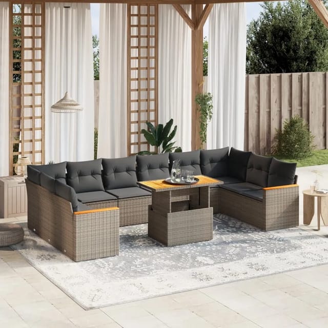 vidaXL 11-Tlg Garten-Sofagarnitur mit Kissen Grau Poly Rattan 3273251