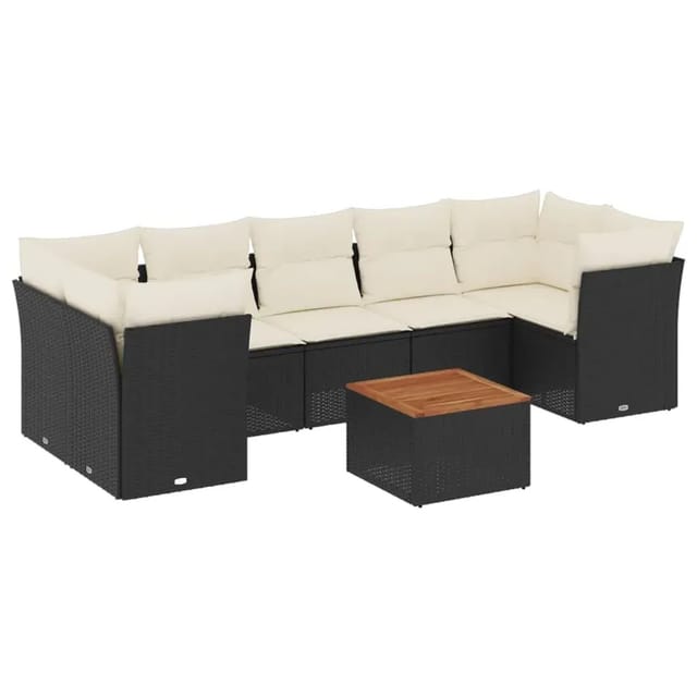 vidaXL 8-Tlg Garten-Sofagarnitur mit Kissen Schwarz Poly Rattan 3223508