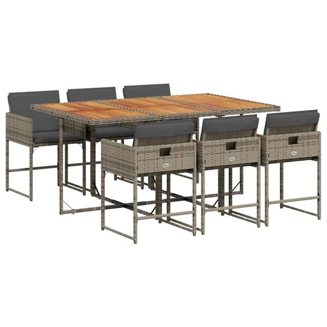 vidaXL 7-Tlg Garten-Essgruppe mit Kissen Grau Poly Rattan 3211274