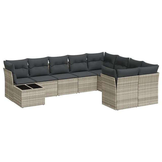 vidaXL 10-Tlg Garten-Sofagarnitur mit Kissen Hellgrau Poly Rattan 3218192