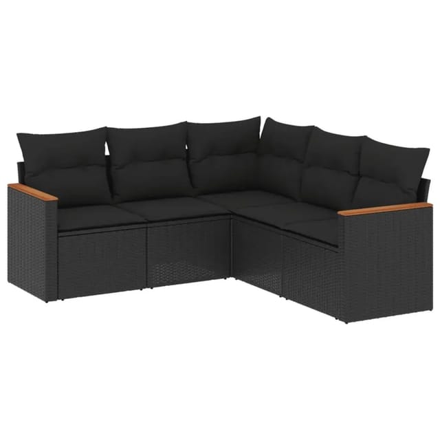 vidaXL 5-Tlg Garten-Sofagarnitur mit Kissen Schwarz Poly Rattan 3225957
