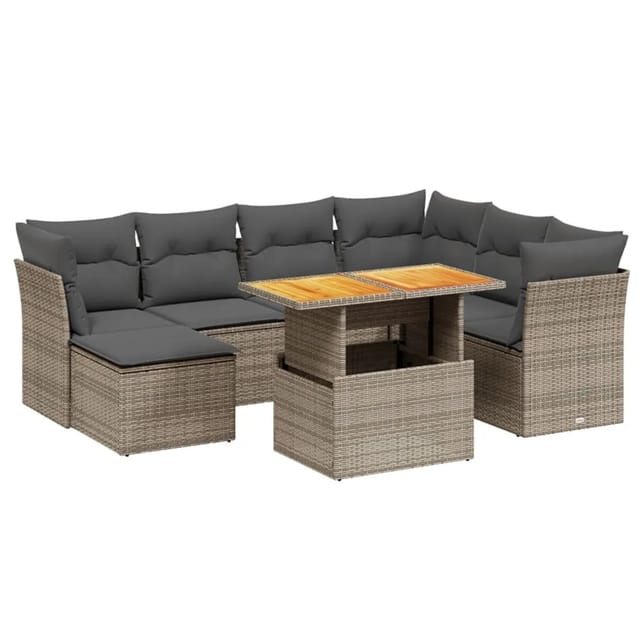 vidaXL 8-Tlg Garten-Sofagarnitur mit Kissen Grau Poly Rattan 3270955