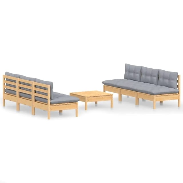 vidaXL 7-Tlg Garten-Lounge-Set mit Grauen Kissen Kiefernholz 3096093