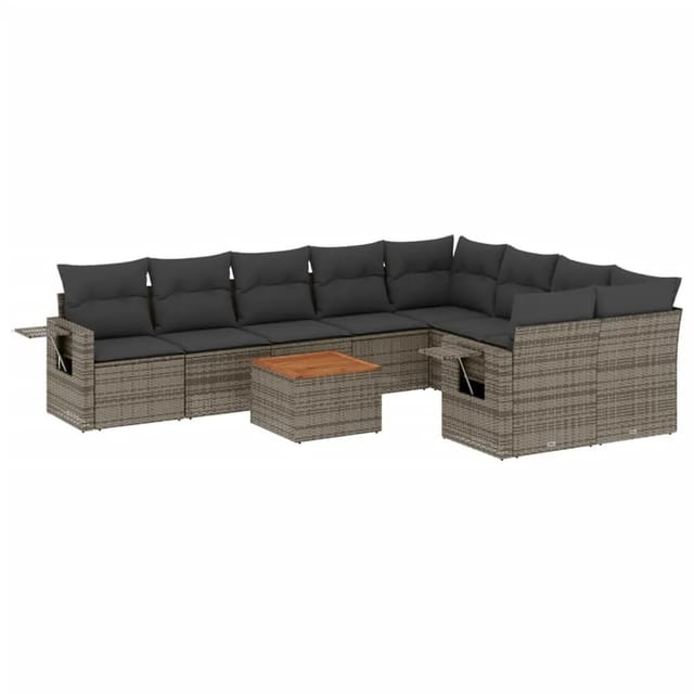 vidaXL 10-Tlg Garten-Sofagarnitur mit Kissen Grau Poly Rattan 3257054