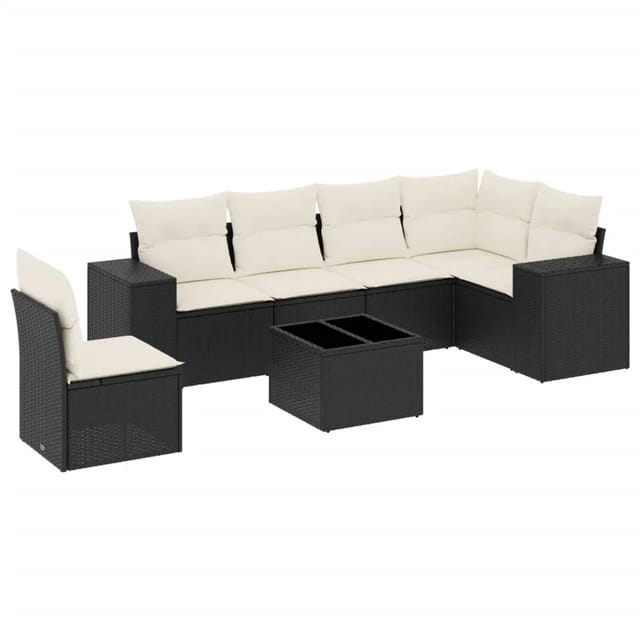 vidaXL 7-Tlg Garten-Sofagarnitur mit Kissen Schwarz Poly Rattan 3254973