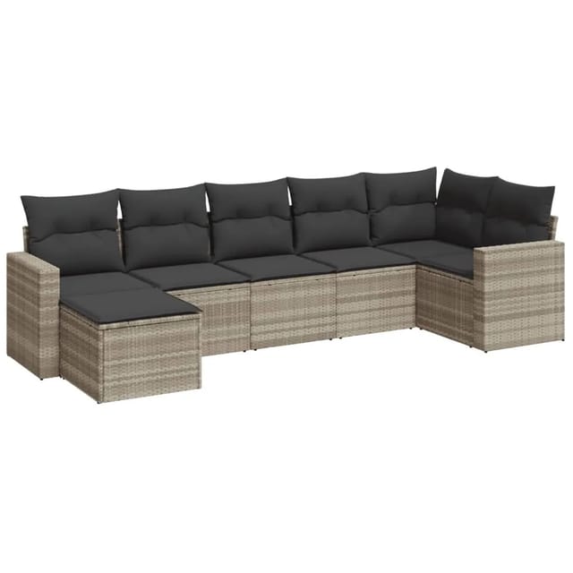 vidaXL 7-Tlg Garten-Sofagarnitur mit Kissen Hellgrau Poly Rattan 3219272
