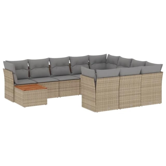 vidaXL 11-Tlg Garten-Sofagarnitur mit Kissen Beige Poly Rattan 3223847